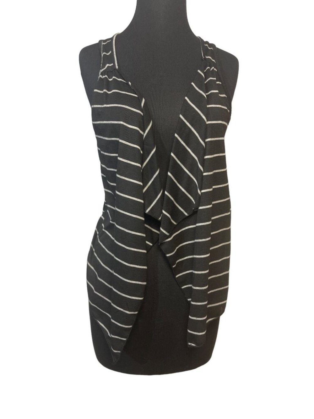 Rocker Girl Size Medium Draped Striped Black Sleeveless Lightweight Vest